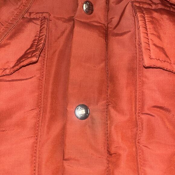 VINTAGE Woolrich Puffer Jacket Large Red Rust Snap Down Long Sleeve Outdoor - Picture 2 of 6